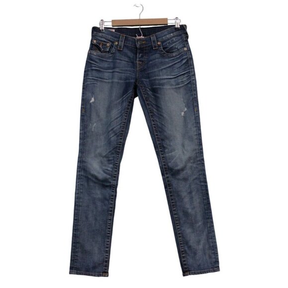 Revolve True Religion Jeans Size 26 Cameron Boyfriend Distressed Stretch Denim - Picture 1 of 14